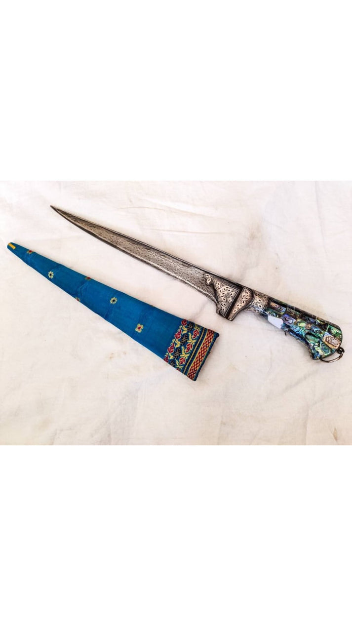 Damascus Peshkabz with Abalone handle and Silver work