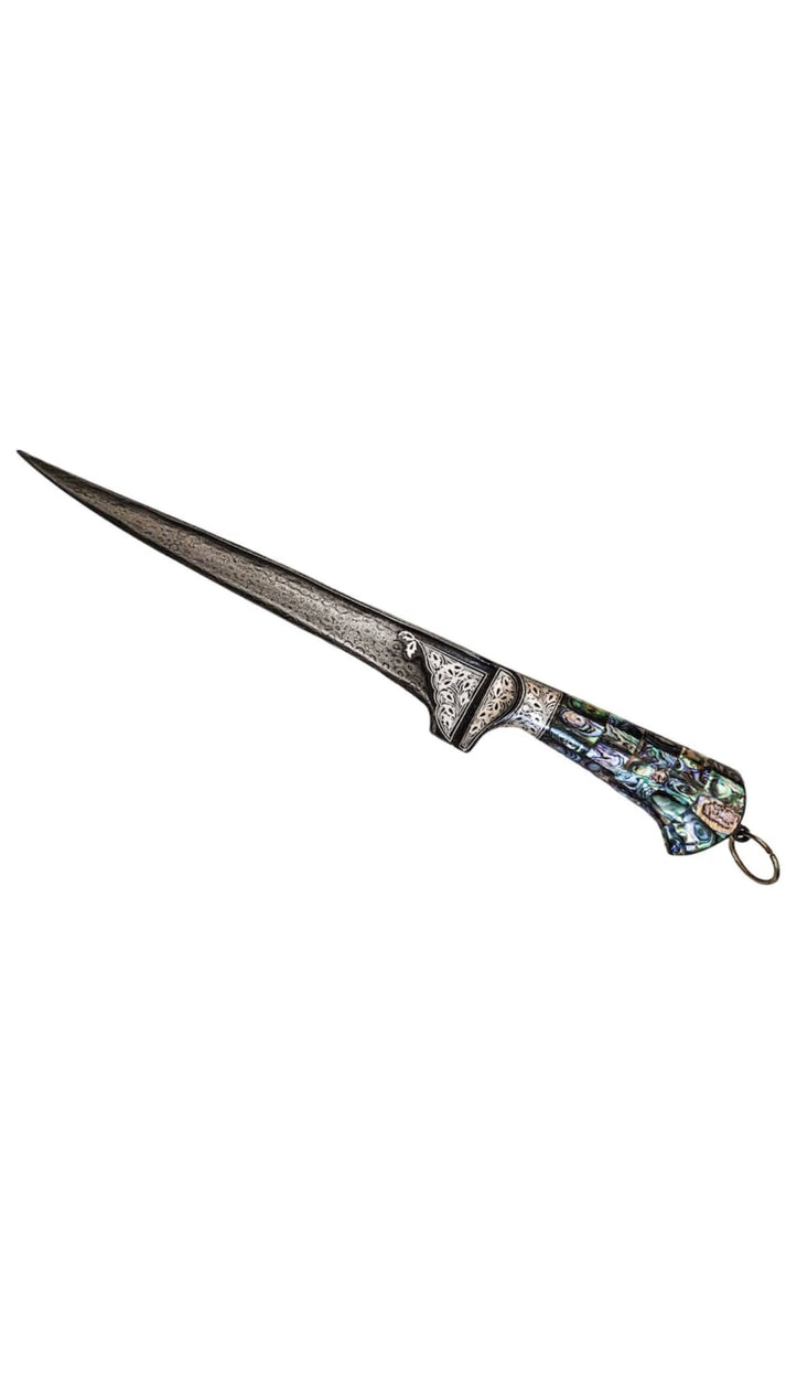 Damascus Peshkabz with Abalone handle and Silver work