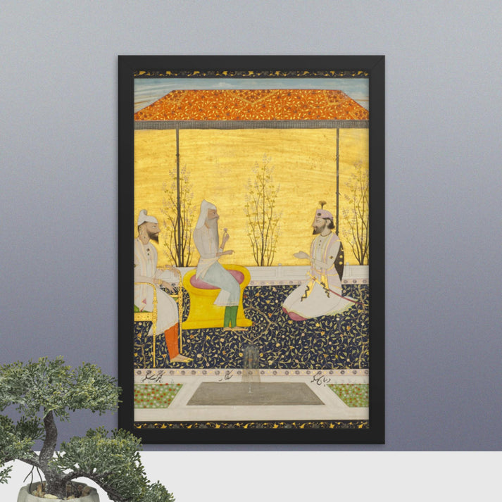 Maharaja Ranjit Singh seated with Dhian Singh and Kharak Singh- Framed Print