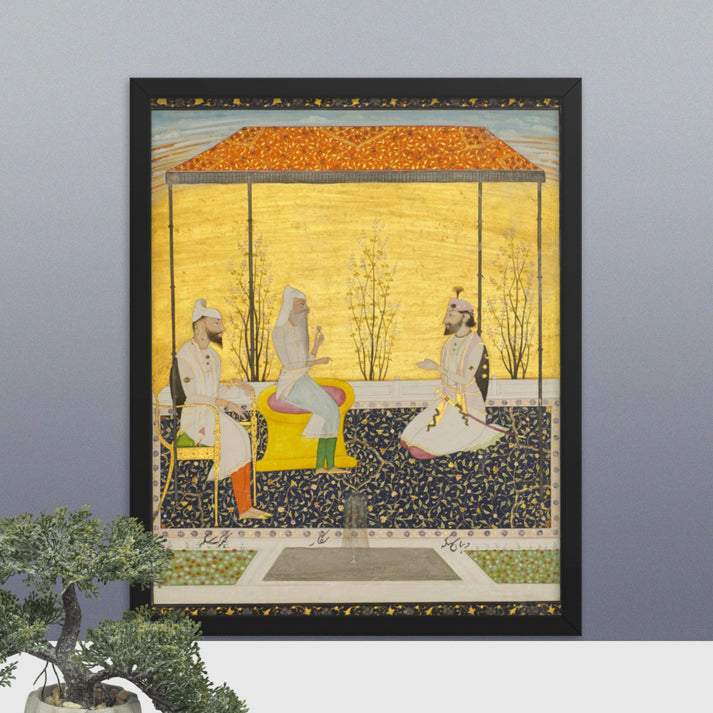 Maharaja Ranjit Singh seated with Dhian Singh and Kharak Singh- Framed Print