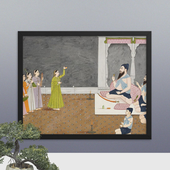 Misl-era Sikhs with dancing and singing women - Framed Print